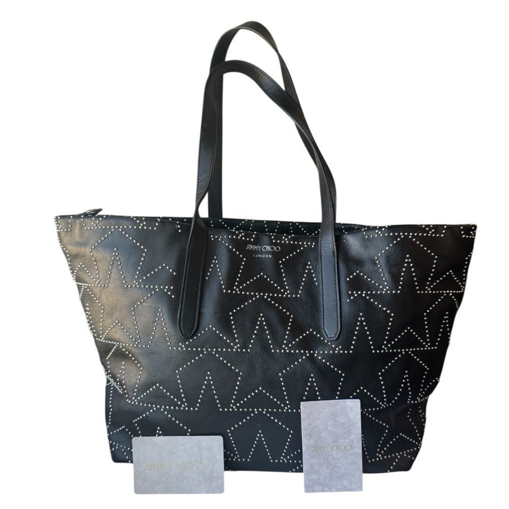 Jimmy Choo Black Leather Star Studded 2way Sofia Tote Bag Auth